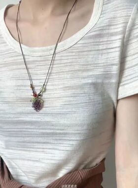 缤纷果香甜美夏日多巴胺葡萄项链女紫色编绳项链简约清新感锁骨链