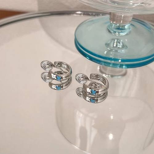 复古蓝滴油小蝴蝶耳圈小众设计感2025新款耳扣百搭甜酷无耳洞耳夹