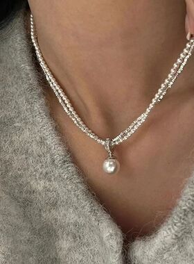 轻奢小众设计感高级碎银子珍珠项链女夏2023新款爆款锁骨链颈链