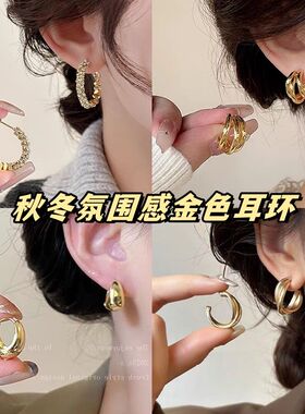 金色碎银子独特圈圈耳环女小众轻奢高级感耳钉2024新款爆款耳饰