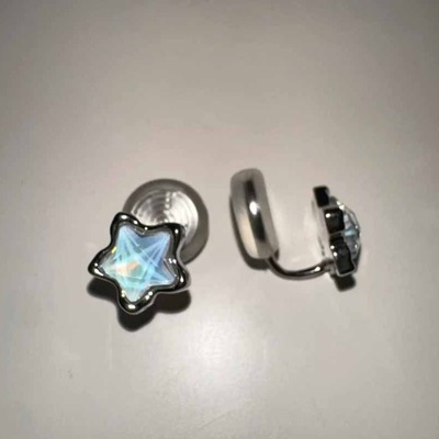 蓝色星星耳钉女简约小清新设计感无耳洞耳夹耳环气质甜美新款耳饰