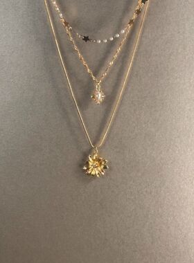 Vintage轻奢简约欧美古着太阳锁骨高级个性吊坠项链