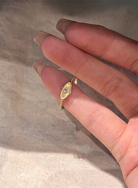 新款戒指蓝色轻奢小众锆石精致复古高级设计轻奢百搭时尚食指戒指