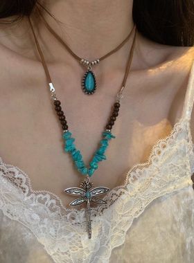 原创设计松石蜻蜓叠戴项链