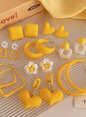 小清新黄色系花朵耳钉女夏季甜美耳环2025新款高级感小众设计耳饰