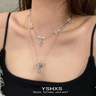 多层叠带珍珠土星项链女小众设计感轻奢高级锁骨链甜酷百搭毛衣链