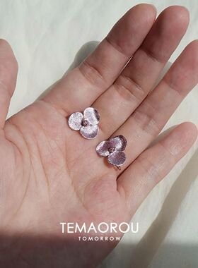 清冷感粉紫拉丝花朵耳钉高级感气质耳环韩系简约百搭小众时尚耳夹