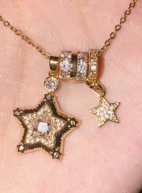幸运之神·luck star~美式辣妹闪钻五角星项链百搭锁骨链