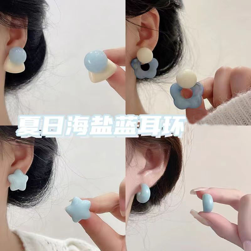 夏季几何撞色耳钉女耳2024新款设计耳饰简约甜美少女气质耳环