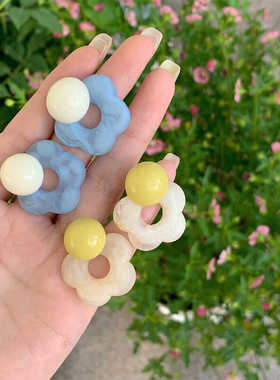 清新绿色花朵耳环女2024年新款潮小众设计感耳钉网红高级耳坠耳饰