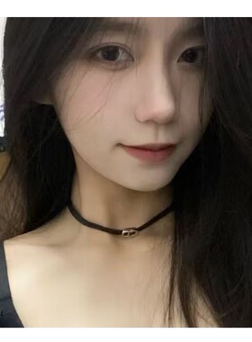 纯欲风黑色字母CD项链女锁骨链气质颈环choker颈链