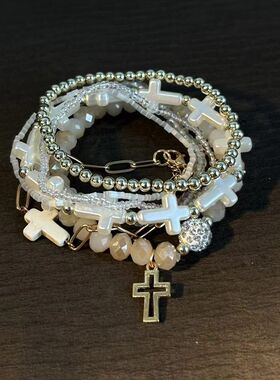 Vintage古着配饰 RosyCross手链 金色串珠小众叠戴链复古古著饰品