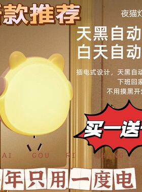 买一送一 卧室宿舍夜光灯床头喂奶婴儿起夜灯led插电感应小夜灯