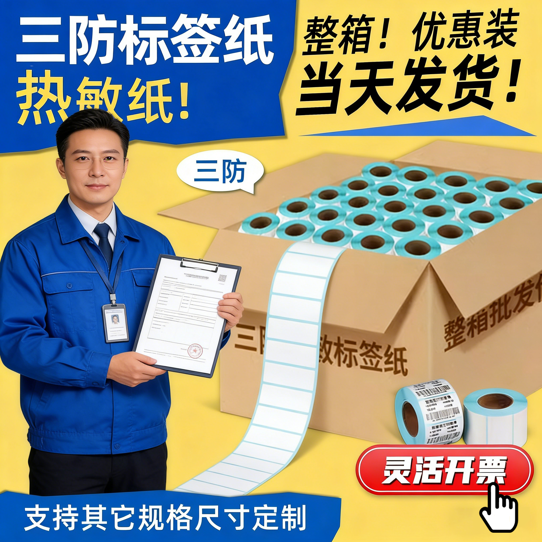 励荐热敏三防标签纸不干胶打印贴纸60*40  30   80 90 100E邮宝面单条码吊牌菜鸟驿站快递驿站取件码超市称纸