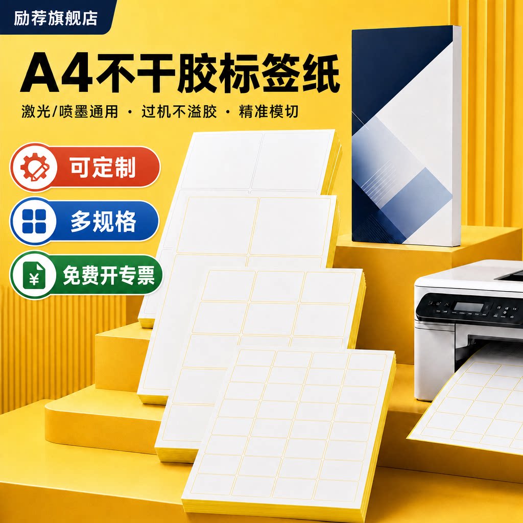 A4不干胶打印纸100张亮面内分切割打印贴纸背胶纸哑光不干胶标签贴纸自粘贴激光喷墨彩色铜版亚面光面可定制