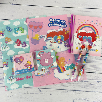 日本sunstar彩虹爱心小熊限定care bears文件夹便签圆珠笔