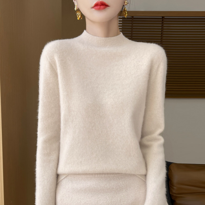 QINGYUANYANG"庆园羊"100%绵羊毛一线成衣半高针织衫