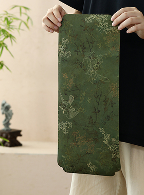 新中式防水一人茶席垫子干泡茶台桌旗布垫禅意干泡垫茶垫绿色桌布