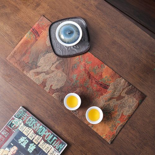 新中式禅意茶席干泡垫茶桌布防水高端轻奢一人用云纱双面桌旗