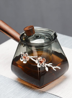 烟灰色侧把耐热玻璃茶壶老白茶专用煮茶壶功夫茶具单壶高档煮茶器