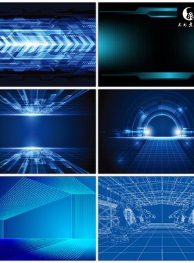 3D立体科技感商务蓝色粒子光效线条舞台AI矢量图片设计素材