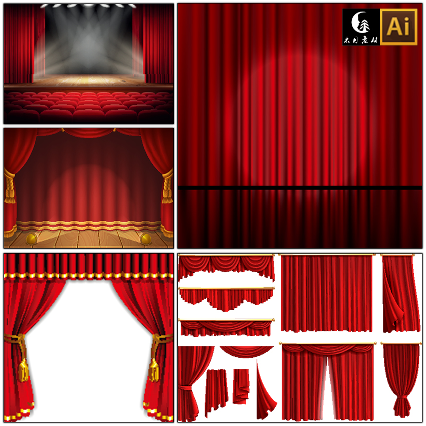 喜庆大气舞台红色幕布窗帘马戏团婚礼舞台背景矢量图片设计素材
