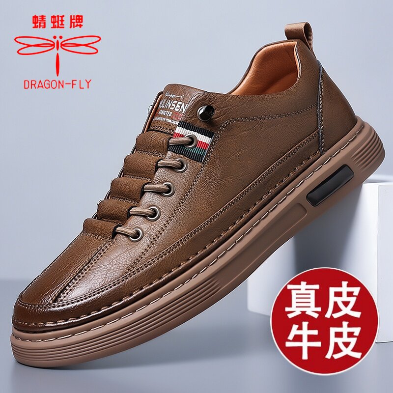 蜻蜓牌男鞋春季款潮流百搭男士软底运动休闲鞋子板鞋真皮透气皮鞋