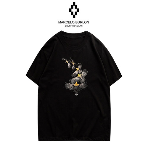 正品Marcelo Burlon 马塞洛布隆mb翅膀短袖鹰印花图案T恤男女款潮