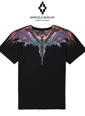 潮牌Marcelo Burlon马塞洛布隆MB水滴彩翅膀短袖T恤男女同款半袖t