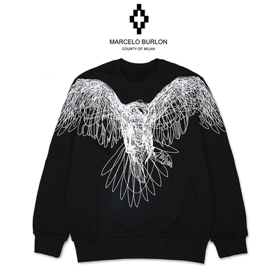 正品Marcelo Burlon 马塞洛布隆mb翅膀卫衣素描鹰印花秋冬男女款
