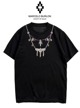 正品Marcelo Burlon马塞洛布隆MB翅膀短袖T恤男女宽松刺绣潮半袖