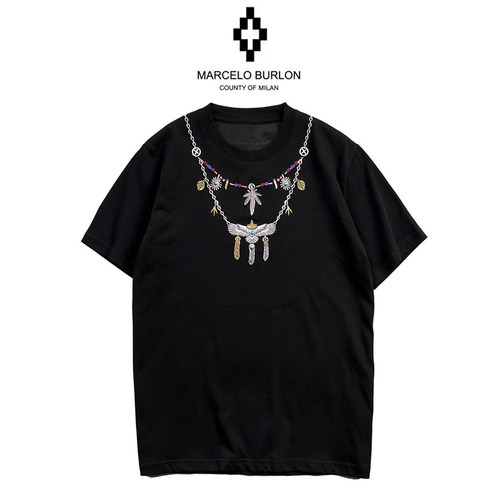正品Marcelo Burlon马塞洛布隆MB翅膀短袖T恤男女宽松刺绣潮半袖