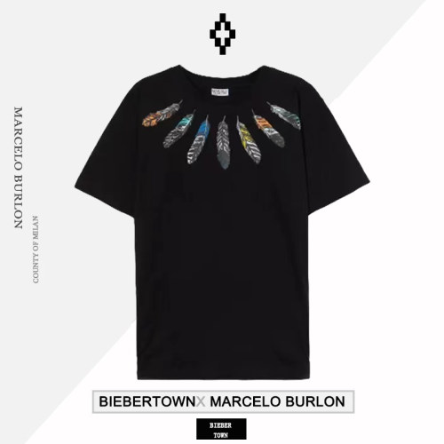 正品Marcelo Burlon马塞洛布隆MB翅膀短袖T恤男女宽松印花半袖t