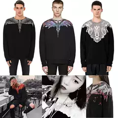 Authentic Marcelo Marcelo Mb Winged Crewneck Sweatshirt for Men and Women, Loose Fit, Pure Cotton, Couple Wear, Long Sleeve, 20Ss Trendy