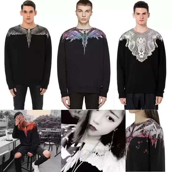 Authentic Marcelo Marcelo Mb Winged Crewneck Sweatshirt for Men and Women, Loose Fit, Pure Cotton, Couple Wear, Long Sleeve, 20Ss Trendy
