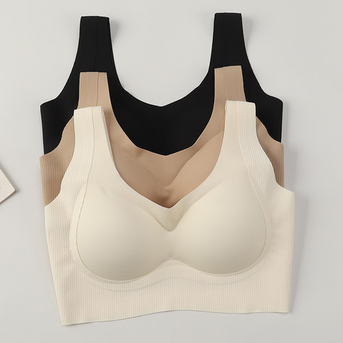 无痕背心式内衣一体式固定杯胸垫美背小胸聚拢舒适无钢圈运动文胸