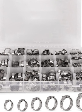 跨境批发 170PCS盒装 11种尺寸 304不锈钢单耳无级卡箍喉箍软管夹