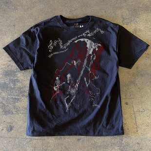 100%纯棉300克小众暗黑朋克风短袖T恤亚文化美式高街重磅上衣套头