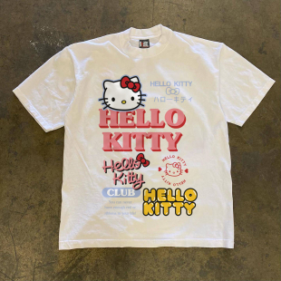 100%纯棉300克卡通Kitty猫印花韩版 T恤女学生白色休闲百搭ins 短袖