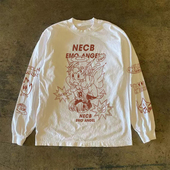 休闲风复古印花街头圆领T恤上衣 小众长袖 300克重磅 港风vibe美式