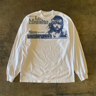 300克重磅！圆领vintage个性宽松新款长袖T恤休闲上衣嘻哈日系ins