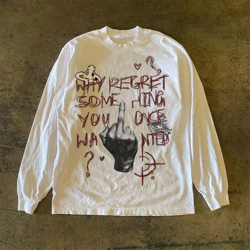 300克重磅！痞帅oversize街头风长袖圆领印花T恤个性上衣宽松秋冬