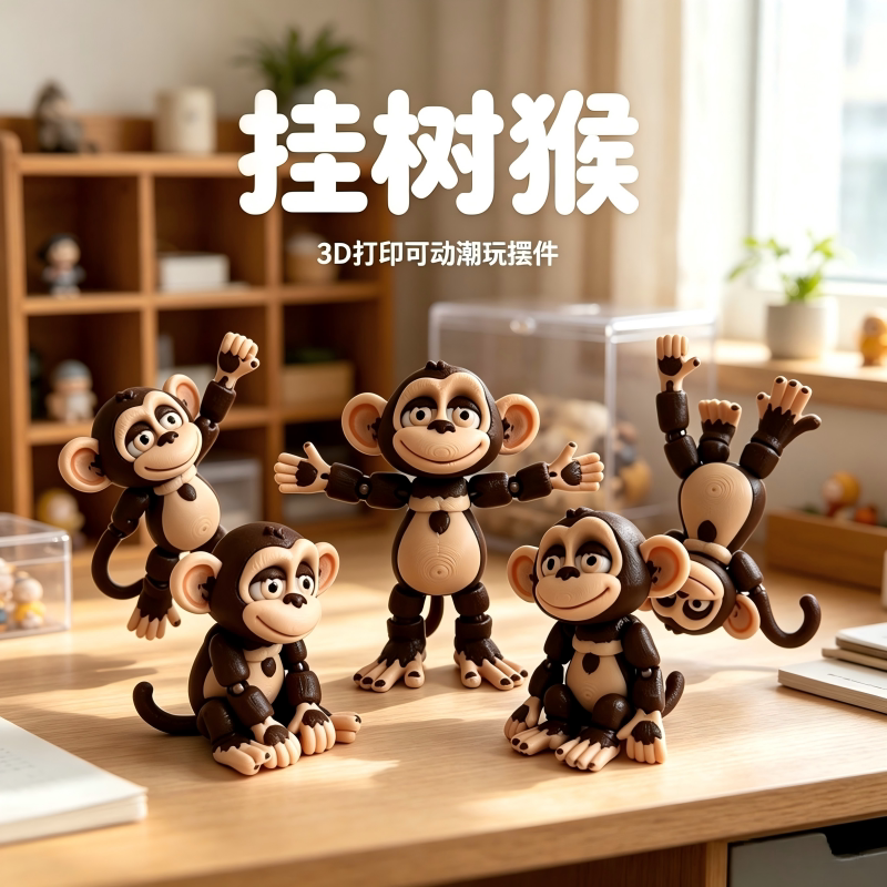 新款3D打印猴子攀爬趣味全身关3D模型摆件