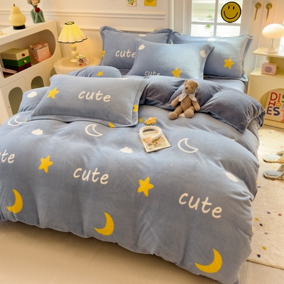 冬季牛奶绒四件套儿童卡通双面加绒珊瑚绒床单被套三件套学生宿舍