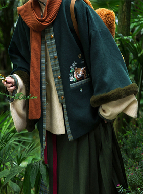 裳宫语【小熊猫植物家】明制汉元素羊毛呢加绒圆领袄半裙日常秋冬