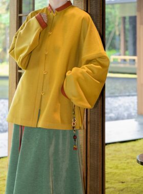 裳宫语【锦萸】明制汉服汉元素羊毛立领弓袋袖对襟袄破裙围巾秋冬