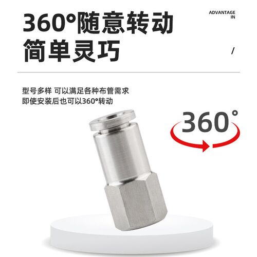 304不锈钢气动气管快插接头PC802外螺纹直通快速气嘴PL耐高温高压