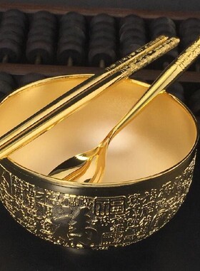 银碗银勺子银筷子套装年年有鱼宝宝新人满月碗筷礼物家用餐具摆件