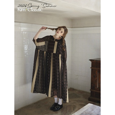 KIM Classic「Transparent」复古波点花边领背后绑带衬衫裙