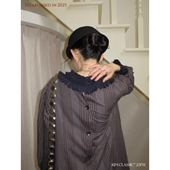 KIM Classic「Croissant」褶皱领拼色面料金属扣宽松衬衫 连衣裙